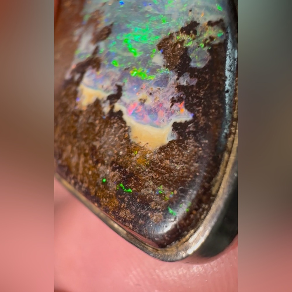 Australian boulder Opal set in Sterling silver pendant- multicolor